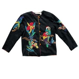 Drapers & Damons Vintage Jacket Black Embroidered Parrot‎ Toggle Womens Small